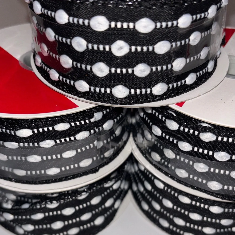Black and White Snowball Weave Ribbon Black and White Dot Pattern Ribbon 25ft